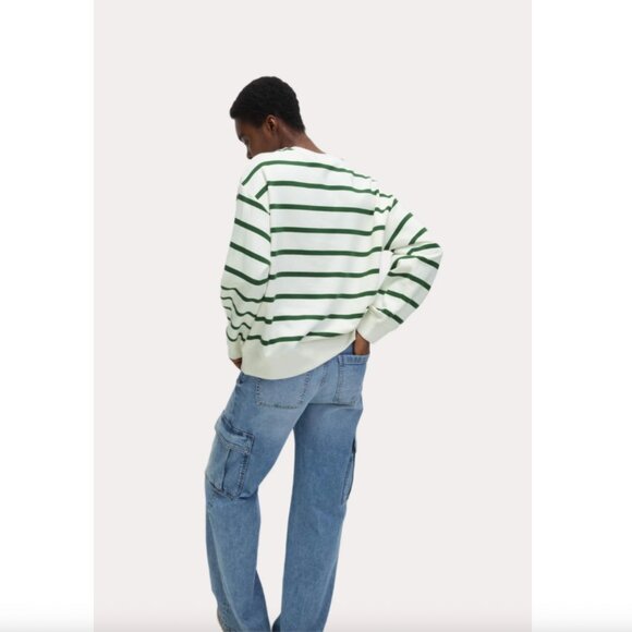 Marks & Spencer Women's Cotton Rich Striped Sweatshirt Long Sleeve Top Green - Picture 5 of 8